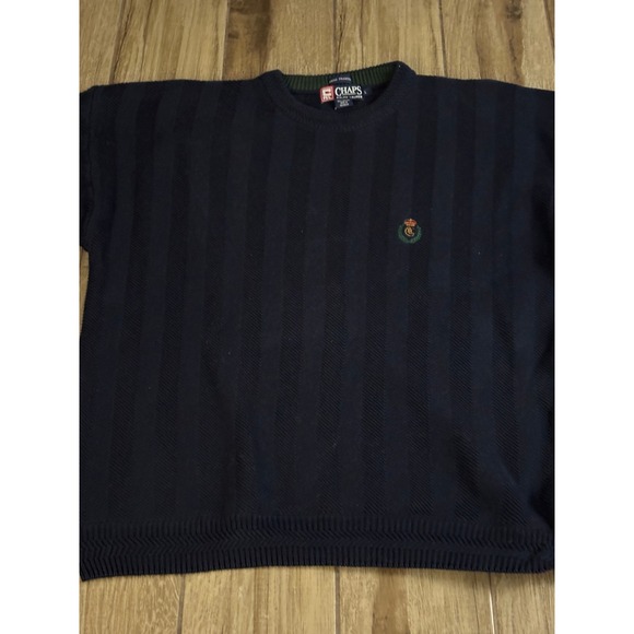 Vtg 90s Chaps Ralph Lauren Sweater Large Navy Crewneck Cotton Herringbone Knit - Picture 7 of 10